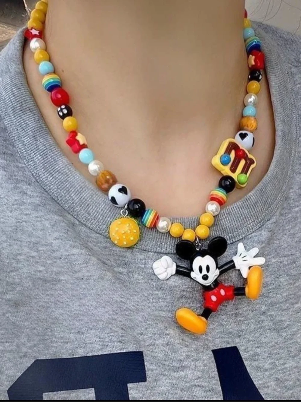 Disney Colorful Beaded Mickey Mouse Necklace in Yellow, Red, Black, Blue